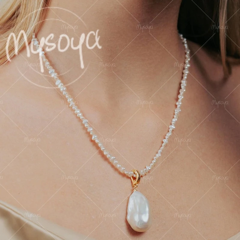 

MYSOYA 3-4mm & 13-15mm Size Spliced White Pearl Necklace for Daughter/ Wife, Suitable for Wedding/ Mother's Day Gift A0485