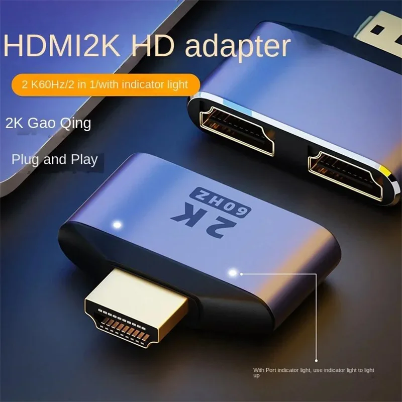 HDMI compatível com adaptador compatível com DualHDMI, HD 2K, Dual Output Splitter, adaptador de monitor, 1 a 2 macho para 2 fêmea