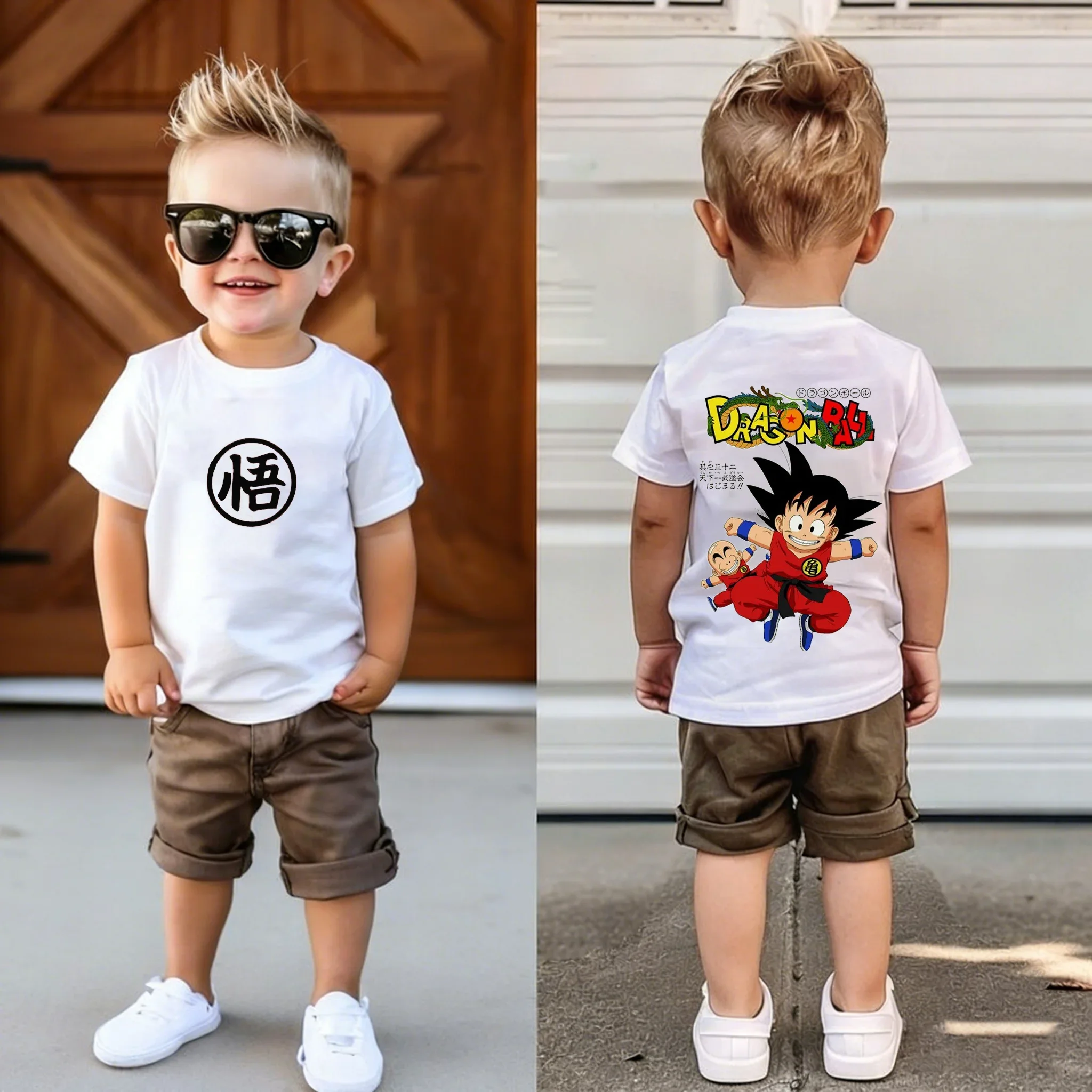 Children's Summer Cotton Dragon Pearl T-Shirt-Fashionable Outdoor Anime Print - Soft and Comfortable Clothing for Young Children