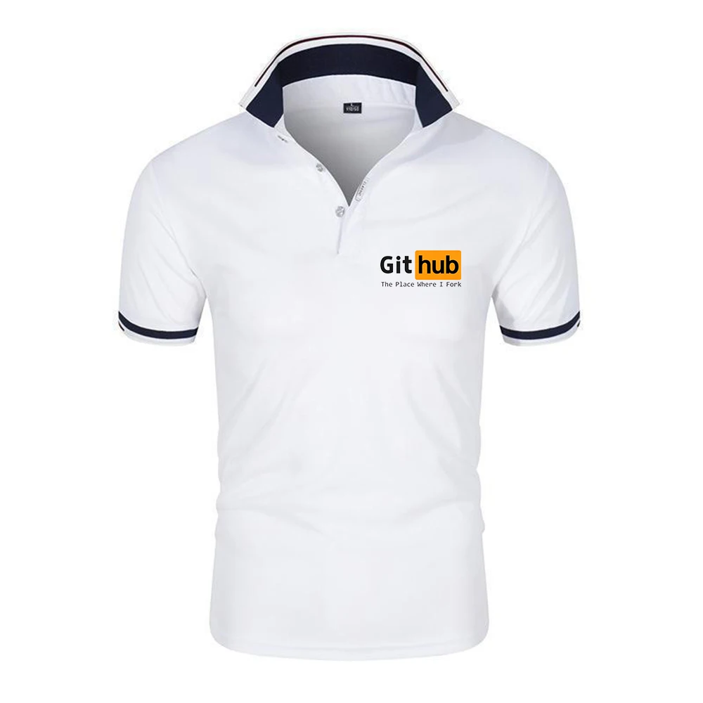 2026 Men's Fashion Lapel Collar Top Github The Place Where I Fork Logo Print Simple Style Solid Color Versatile Polo Shirt