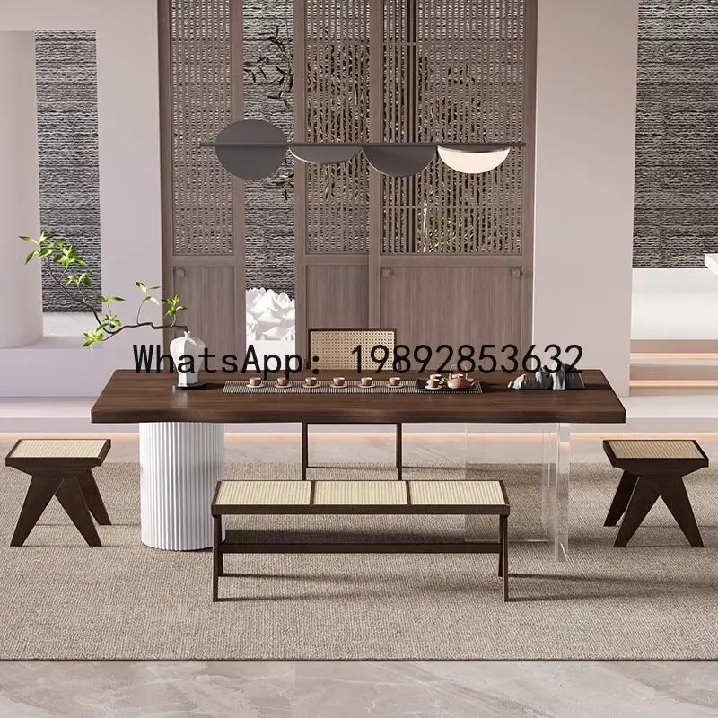 Lyy solid wood tea table - minimalist natural wood desk, creative tea station, new chinese style tea table and chair set