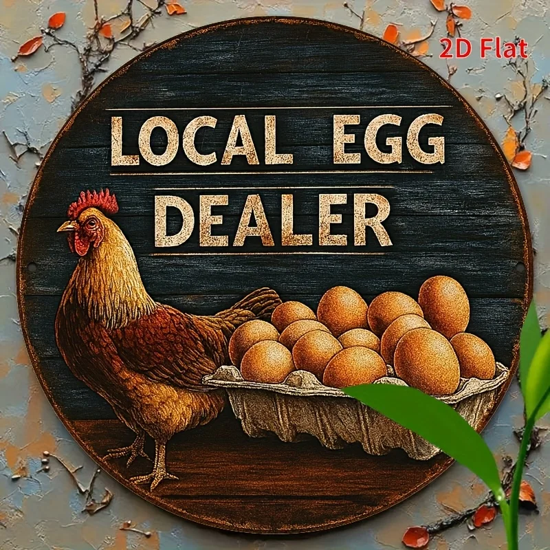2D Flat, [2D Flat]1pc8 X 8inch (20 X 20cm) LOCAL EGG DEALER SIGN/ Metal Sign Vintage Aluminum Sign, Round Metal Poster, for Outd