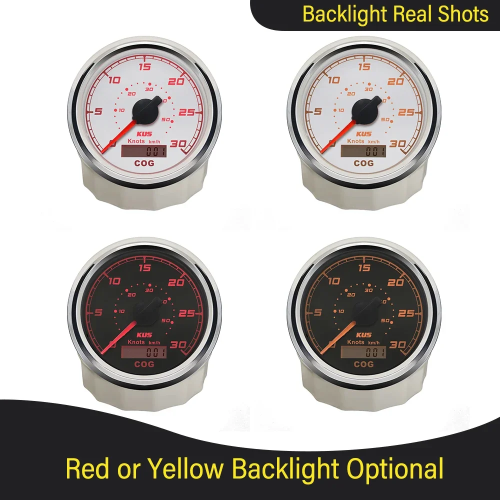KUS Newest 85mm GPS Speedometer 0-30knots 0-60knots(0-55km/h 110km/h) with Red/Yellow Backlight for Marine Boat Vessels