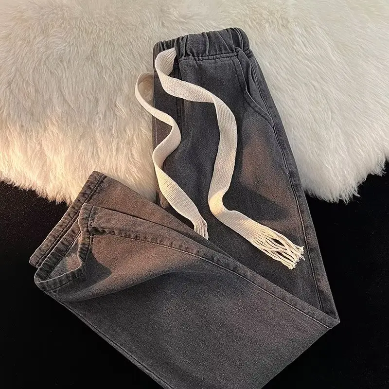 

Elastic Waist Men's Jeans Casual Straight Leg Nine-Tenths Length Pants American Retro Style Spring Summer Trendy Streetwear