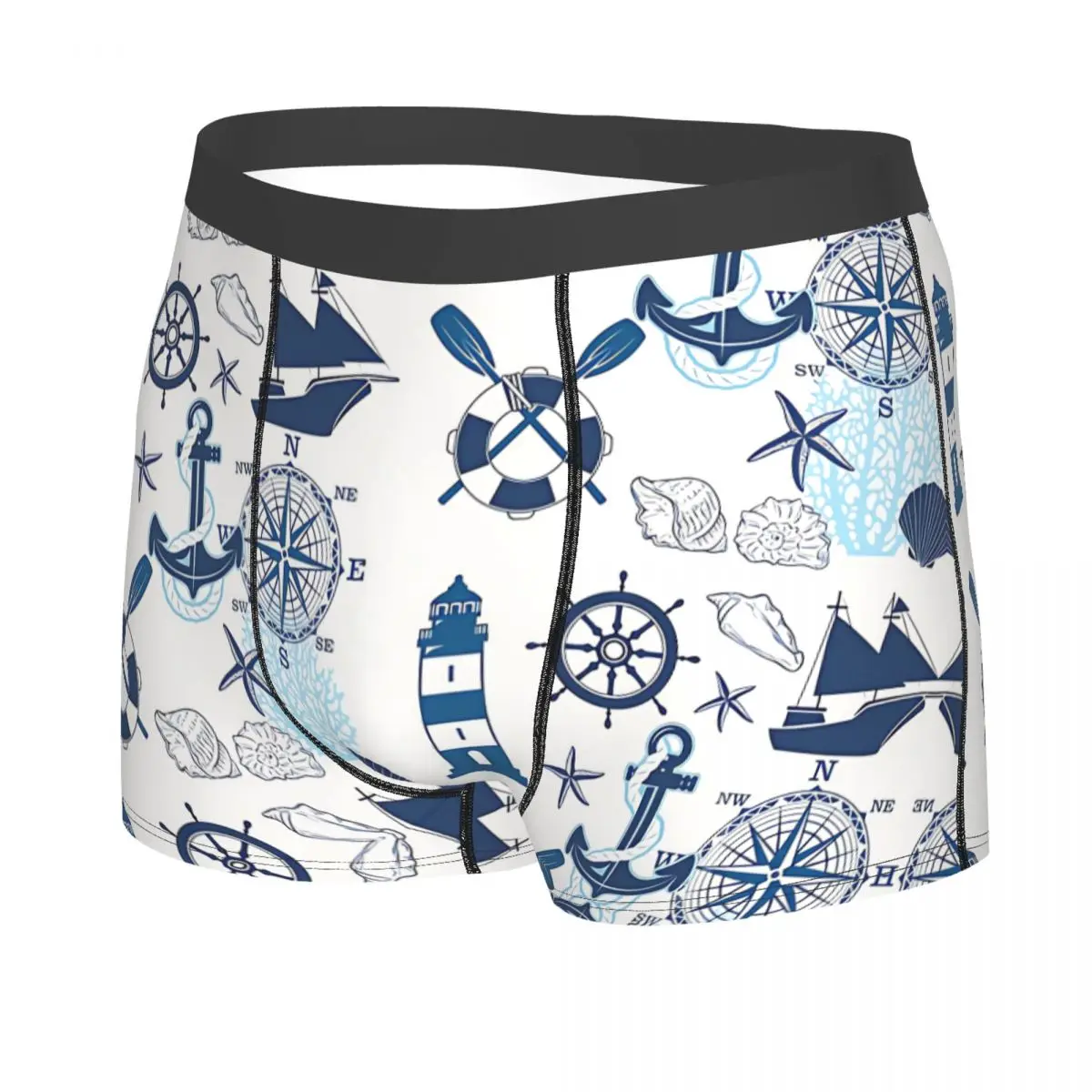 Seashell Ship Anchor Men Boxer Briefs Underpants Ocean Compass Highly Breathable Top Quality Gift Idea