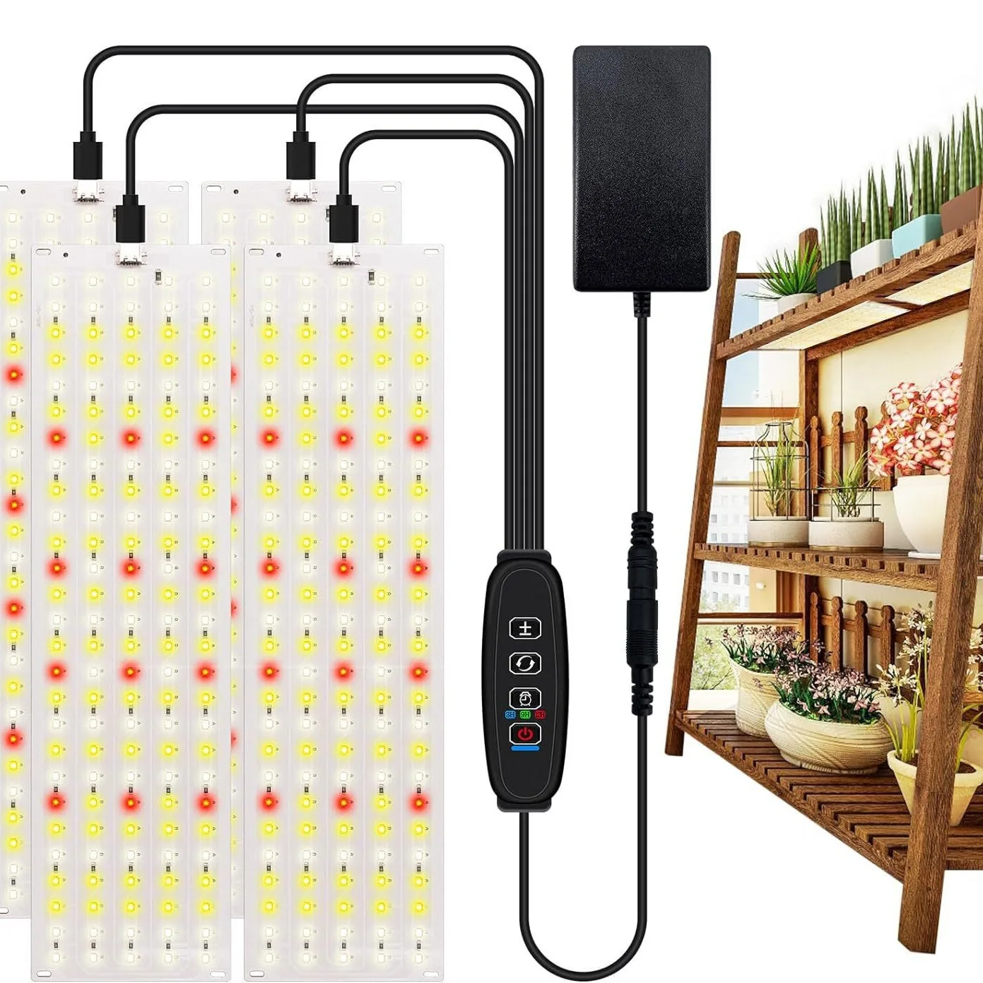 4PC LED Grow Panel Light Ultra-thin Full Spectrum Dimmable Timer Plant Light Under Cabinet Growing Lamp for Indoor Plants Rack