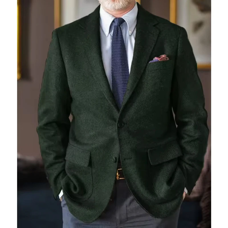 Nieuw in Jassen voor Mannen Visgraat Stof Mode Pak Notch Revers Twee-knoopsluiting Hoge Kwaliteit Luxe herenpak Pakken Hot