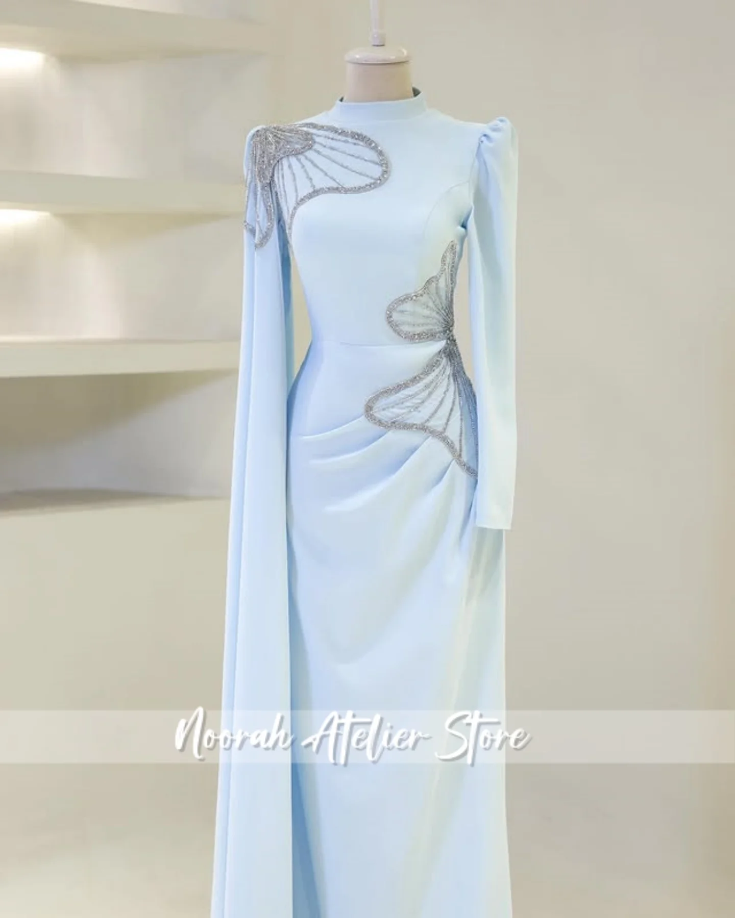 Rose nouvelles manches longues musulman luxueux robes de soirée islamiques 2025 femmes Peplum dubaï longue robe de soirée فساتmaverapersonnalisé