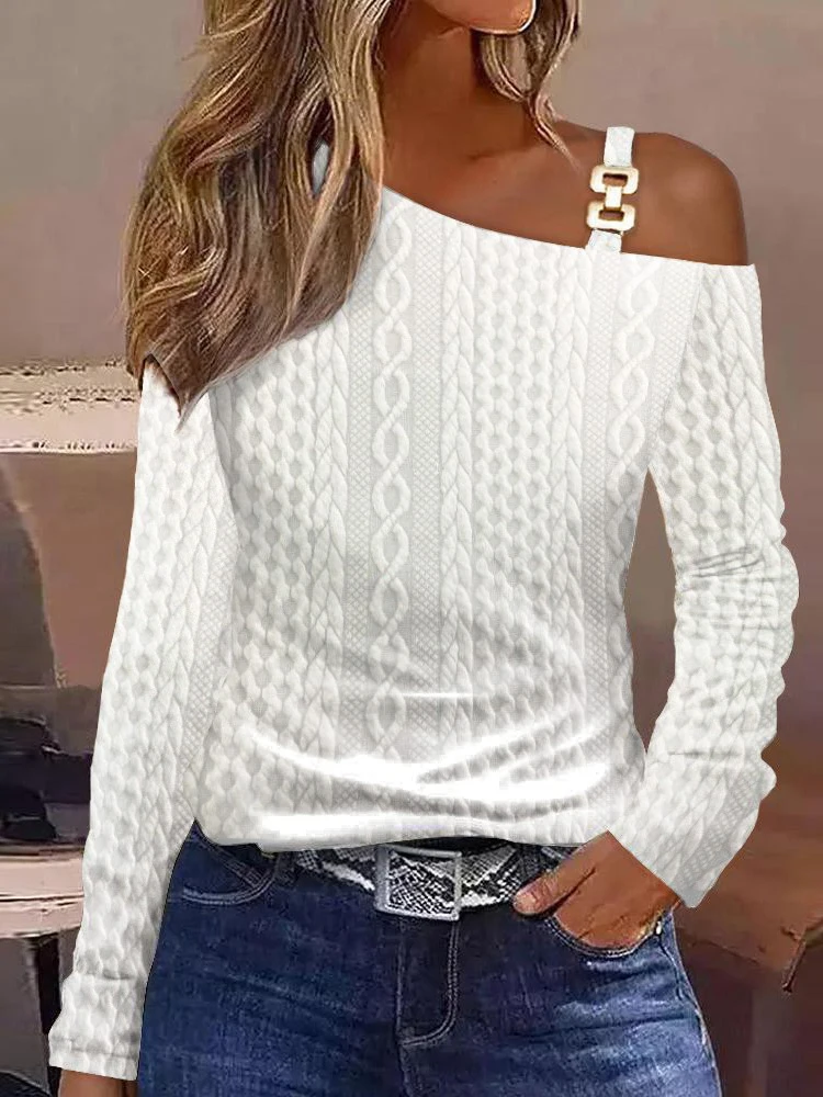 Blusa de manga larga para mujer, camisa Sexy con hombros descubiertos, holgada, elegante, con lentejuelas, para otoño, 2023