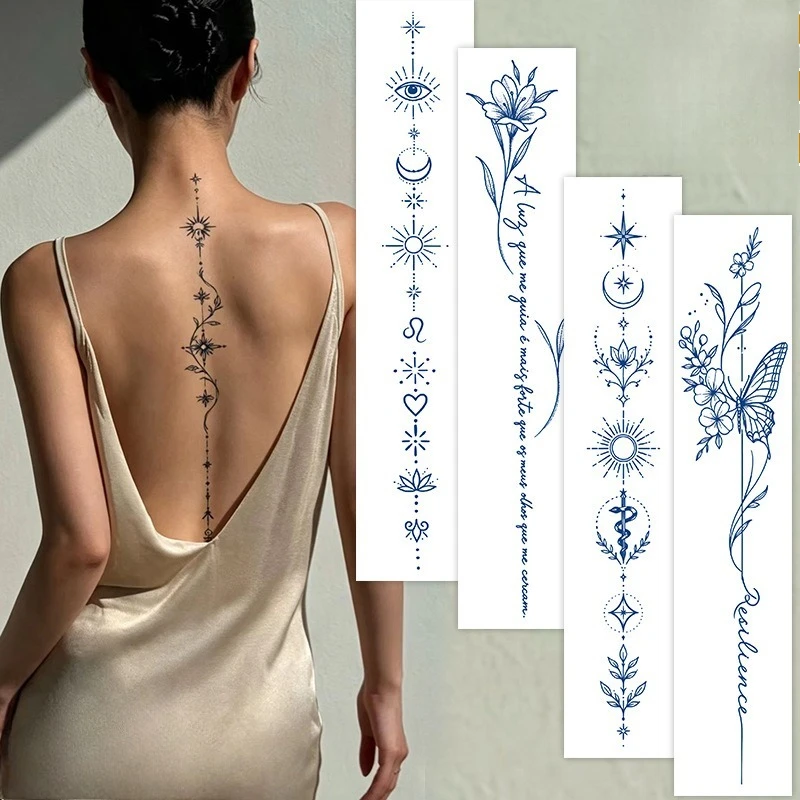 Juice‑Based Spine Temporary Tattoo Stickers, Semi‑Permanent Herbal Tattoo Decals, Body Art English Letter Tattoo For Skin