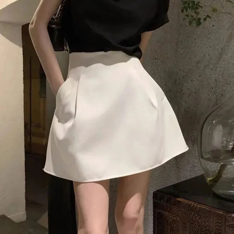 Korean Style White Mini Skirt for Women Streetwear High Wiast Puffy Short Skirts Ladies All-Match Simple A-line Y2K Skirt