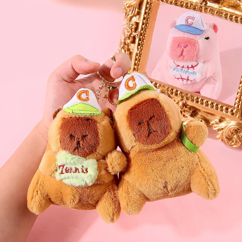 Cute Cartoon Baseball Clothes Plush Capibara Keychain Pendant Plush Toys Capybaras Backpack Doll Toys For Girls Hanging Pendant