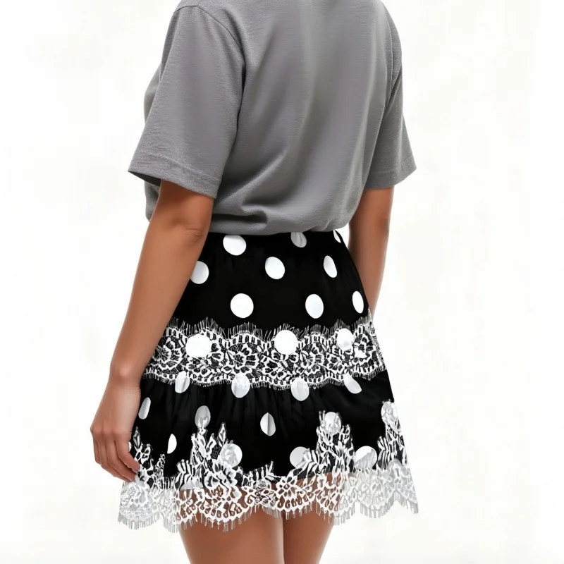 Rok Dalam Wanita Motif Polkadot Berbahan Satin dengan Renda, Model Low Rise dengan Lis Renda, Rok Pendek Silky A-Line, Rok Mini Peri