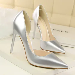 Women 7.5cm 10.5cm High Heels Yellow Pumps Office Sexy Stiletto Wedding Bridal Scarpins Low Heels Lady Orange Silver Party Shoes