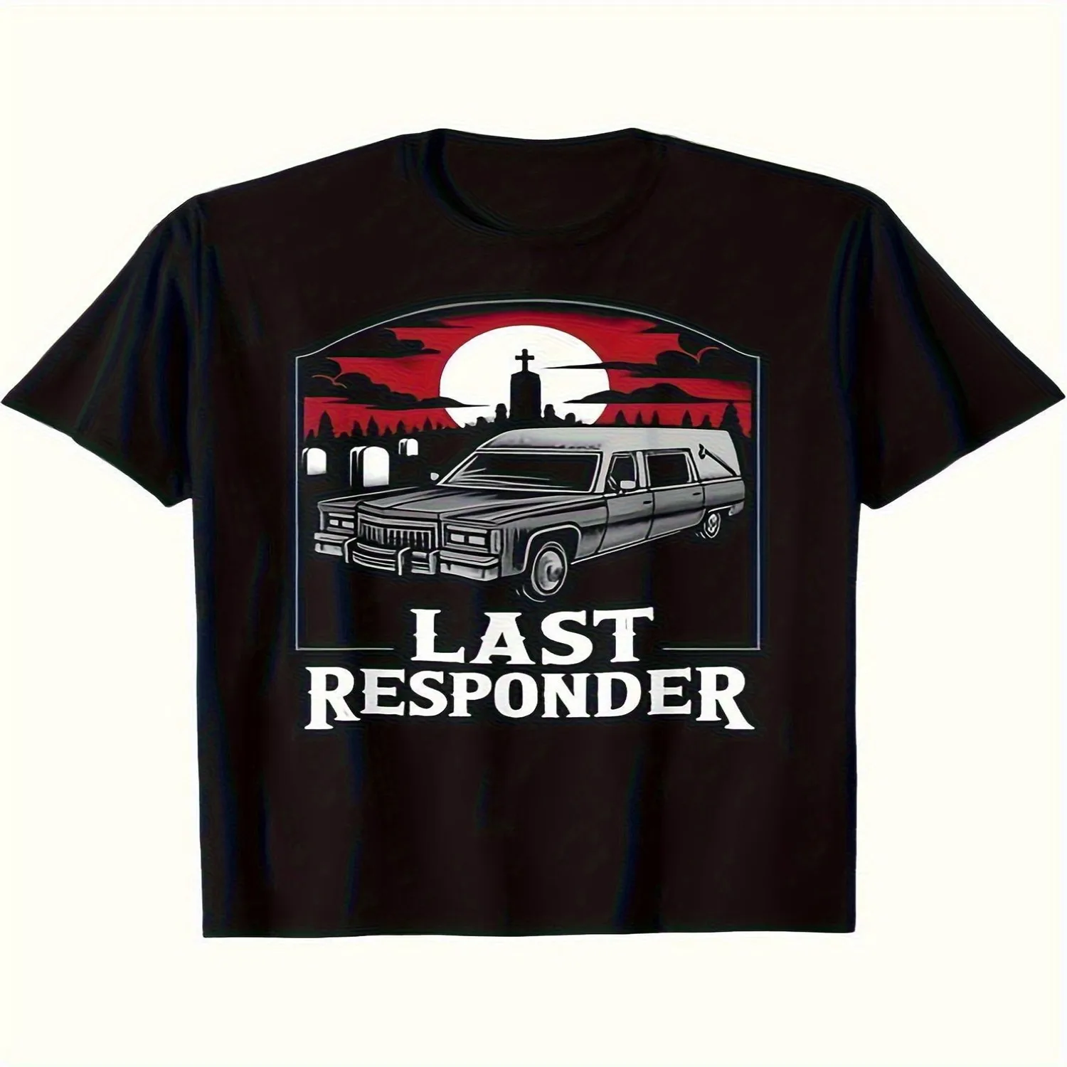 Last Responder Hearse Funny Dark Humor Goth T-Shirt _ Morbid Death Slogan Coffin Print, Unisex Casual Tee for Men Women, Goth Subculture Apparel, Size S, Black - Macabre Gift Idea, Vintage Styl Casual T-shirt, Minimalist Tee,