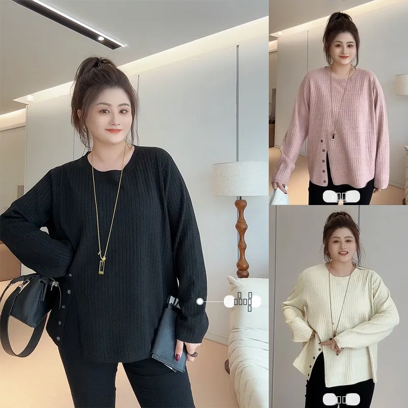 

Свитер Pajiajia свободного кроя с круглым вырезом и разрезом, вязаный топ для ношения под одеждой, осенне-зимний, укороченный, модный, цветной, женский