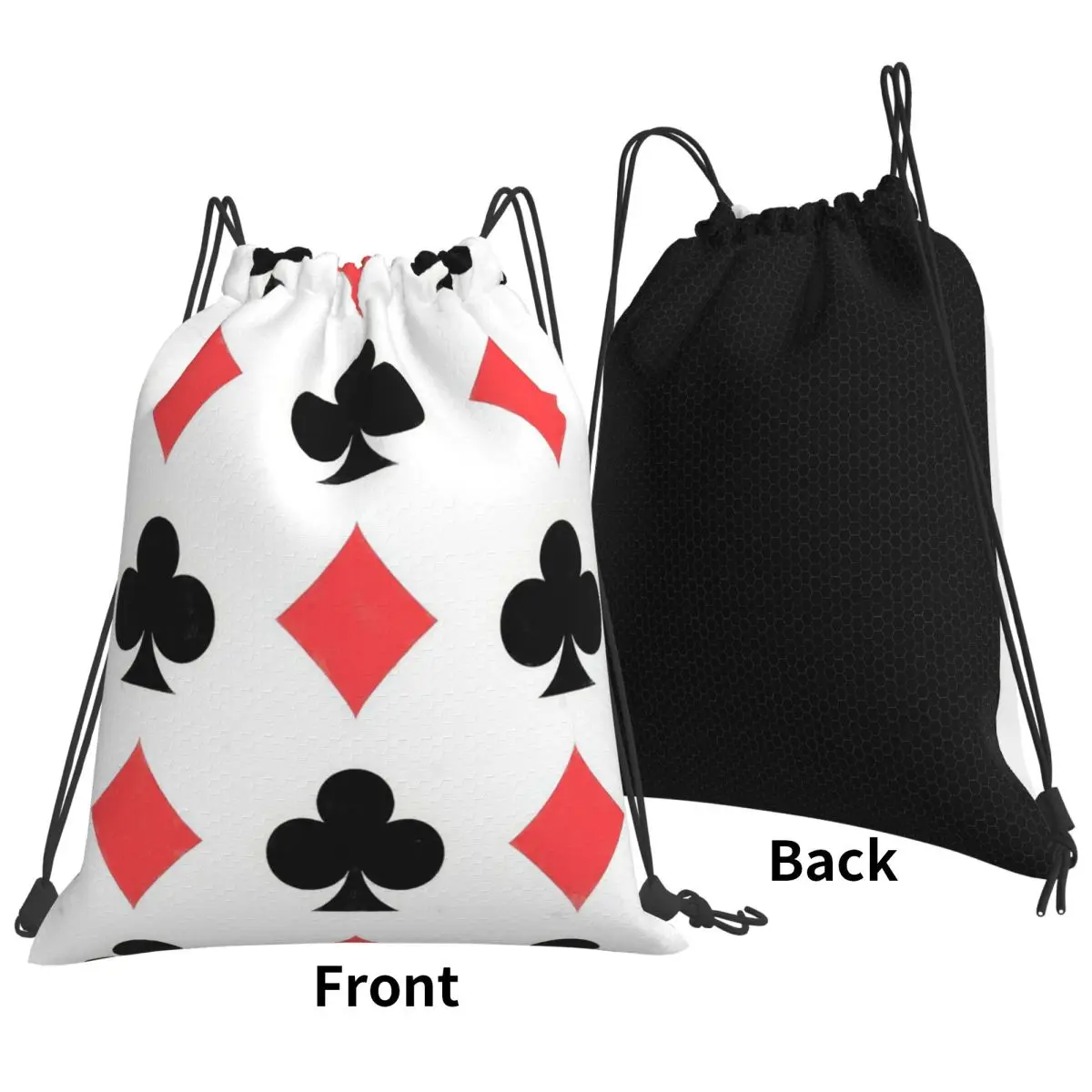 Poker Card Pattern Clubs And Diamonds Backpacks Fashion Drawstring Bags Shoes Bag Book Bags for Man Woman Students