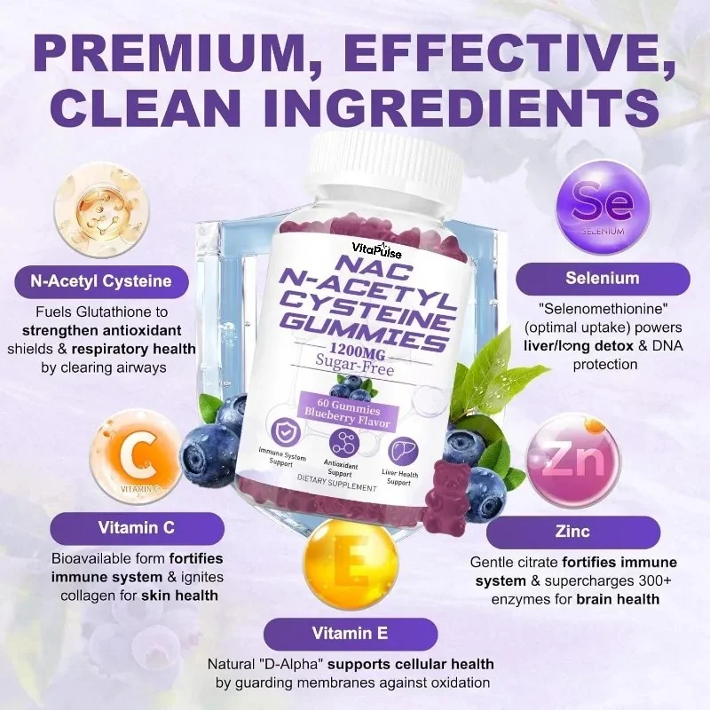 1200mg NAC N-acetylcysteine containing selenium, zinc, vitamin C&E - supports liver, antioxidant, and immune health 60 capsules