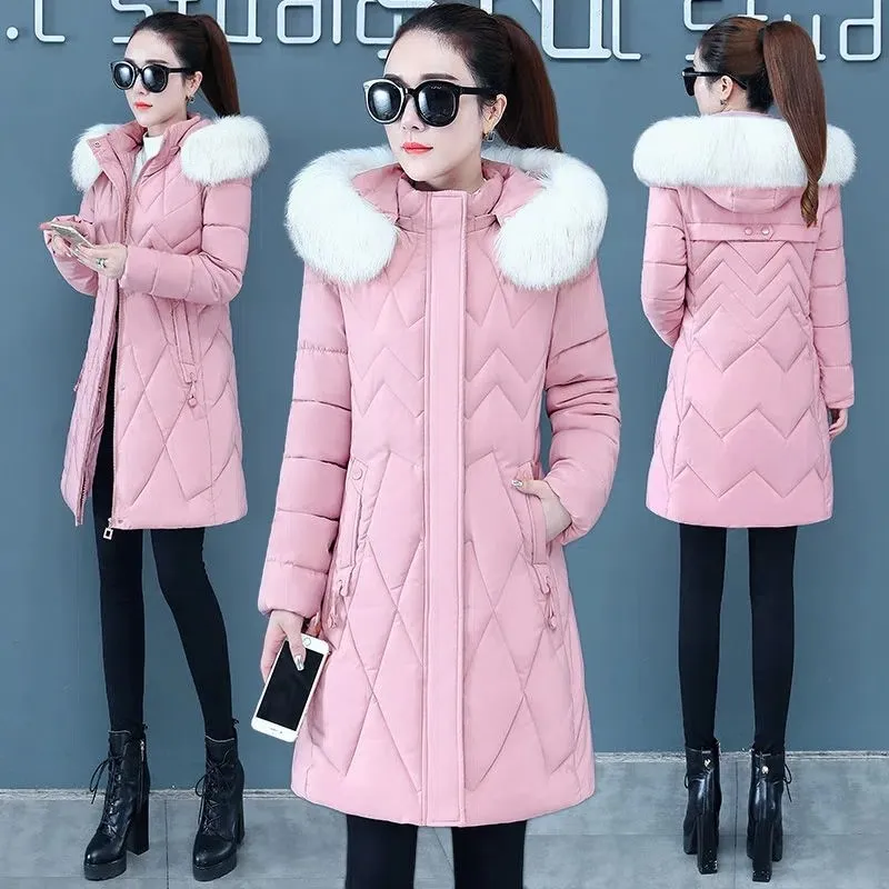 2023 New Winter Jacket Women Parka Big Fur Collar Hooded Thick Warm Long Female Coat Casual Outwear Down Cotton Jacket Parkas