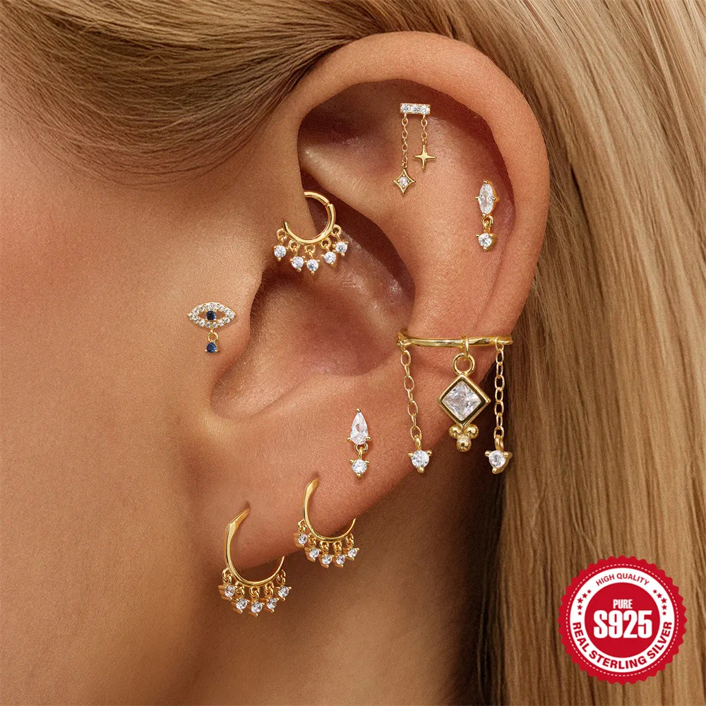 CANNER 1PC S925 Silver Fringed Zircon Stud Earrings for Women, Fashionable and Individual Earrings, Exquisite Jewelry Gift