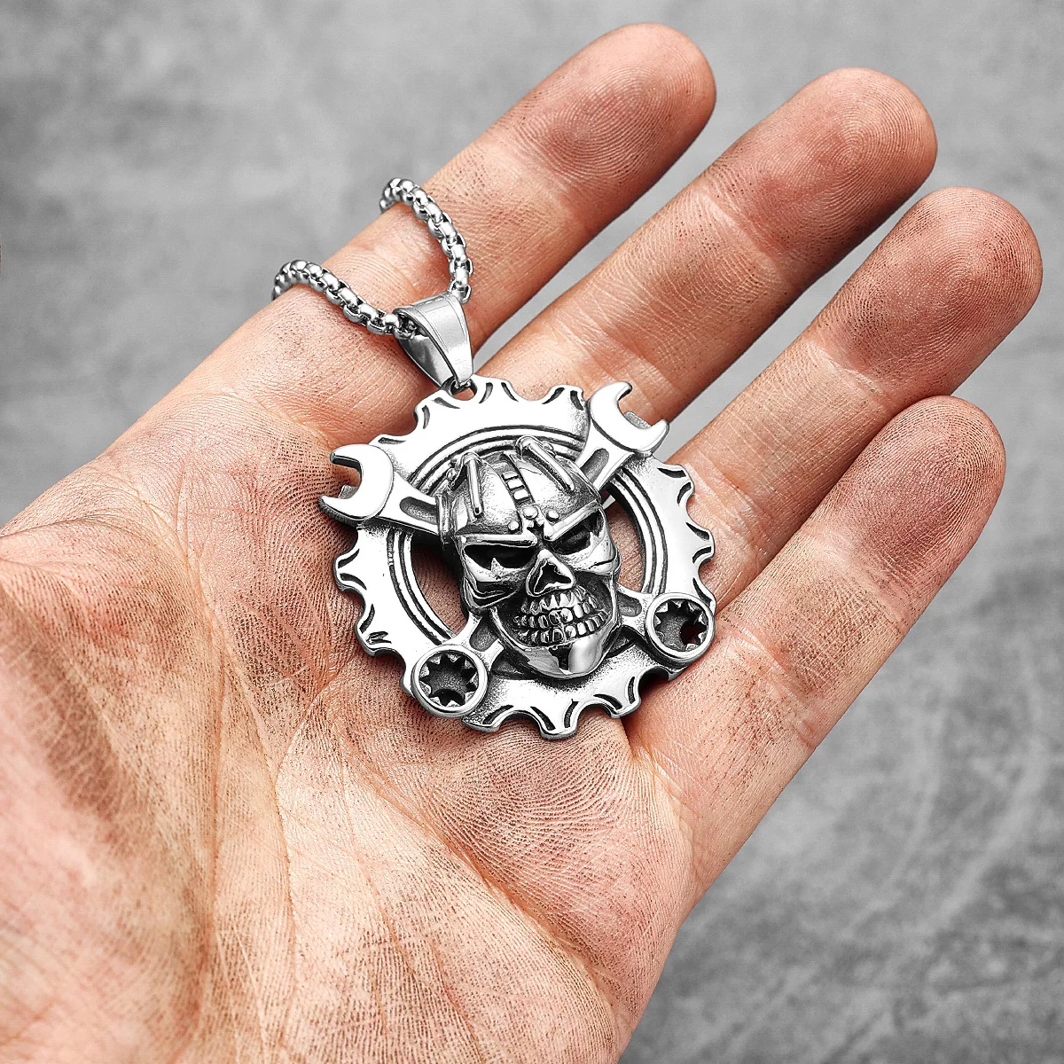 Mechanical Wrench Gear Skull Stainless Steel Men Women Necklaces Pendants Chain Punk Biker Jewelry Creativity Gift Wholesale