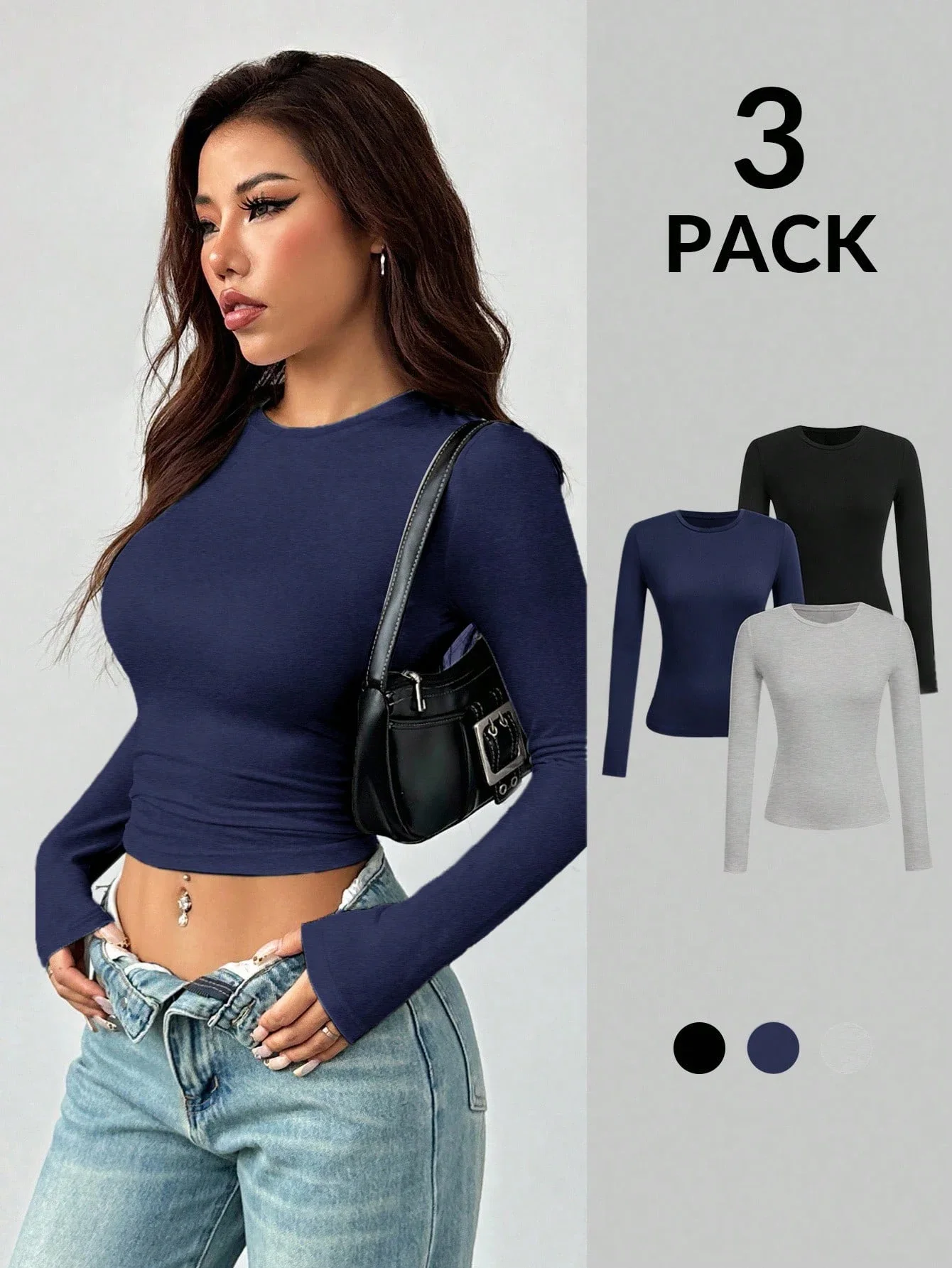 

A three-piece set of fashionable women's tops in 2025, a tight-knit sweater with a European and American style