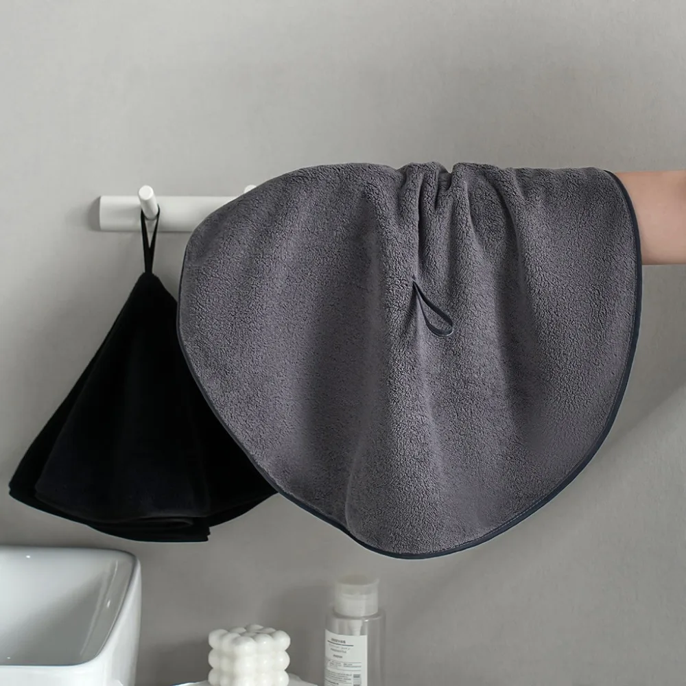 2PCS Handkerchief Super Absorbent Round Kitchen Towel Larg Size Hanging Bath Towel Coral Fleece Soft Cleaning Cloth Restroom