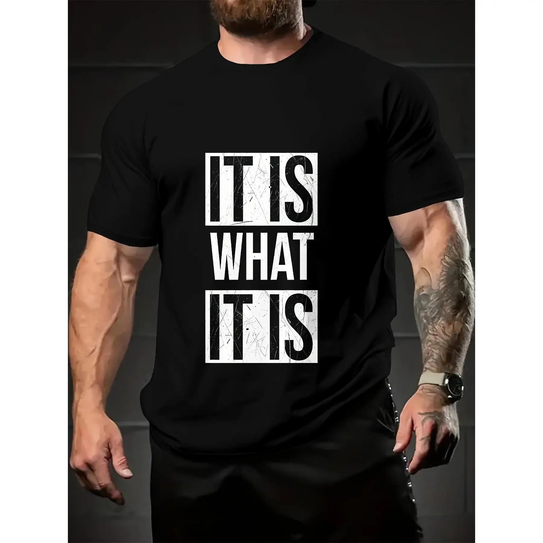 

Minimalist It Is What It Is T-Shirt Men's Funny Slogan Graphic Tee Casual Streetwear Top