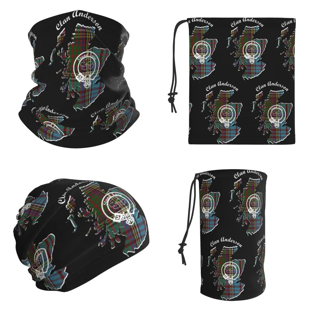 Clan Anderson Scotland Map Crest Bandana Neck Cover Printed Wrap Scarf Riding Balaclava Unisex Adult Washable