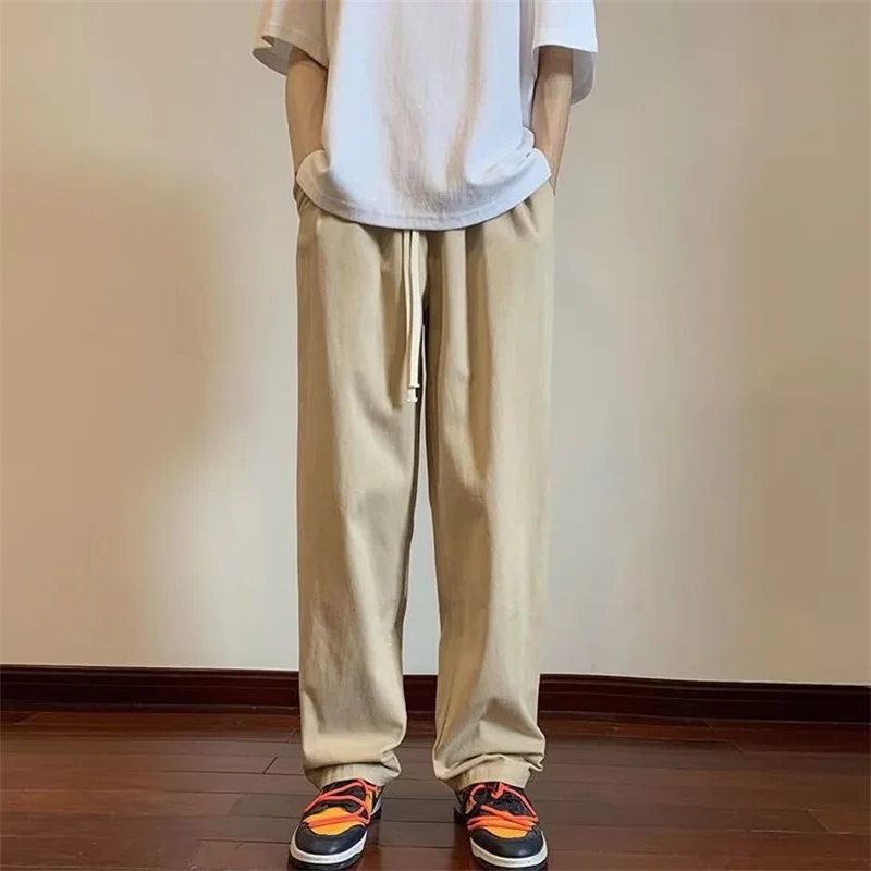 Autumn Men's Drawstring Pants Korean Fashion Trousers Male Loose Straight Casual Sweatpants All-match Breathable Sports Pant