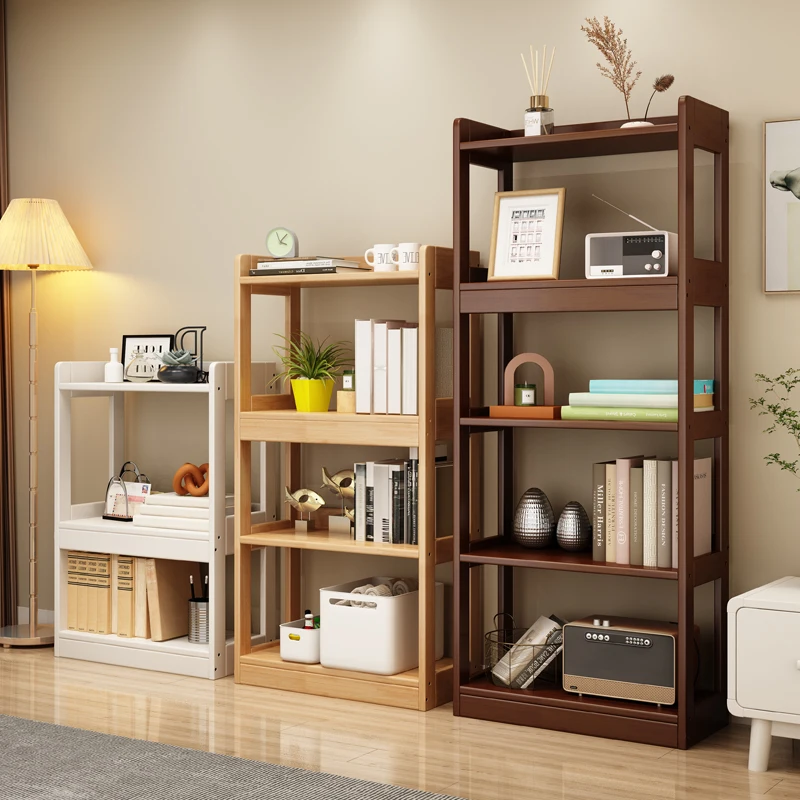 

Solid Wood Multi-Layer Bookcase for Home Office Students Simple Floor-Standing Storage Rack for Bedroom Living Room Study Small