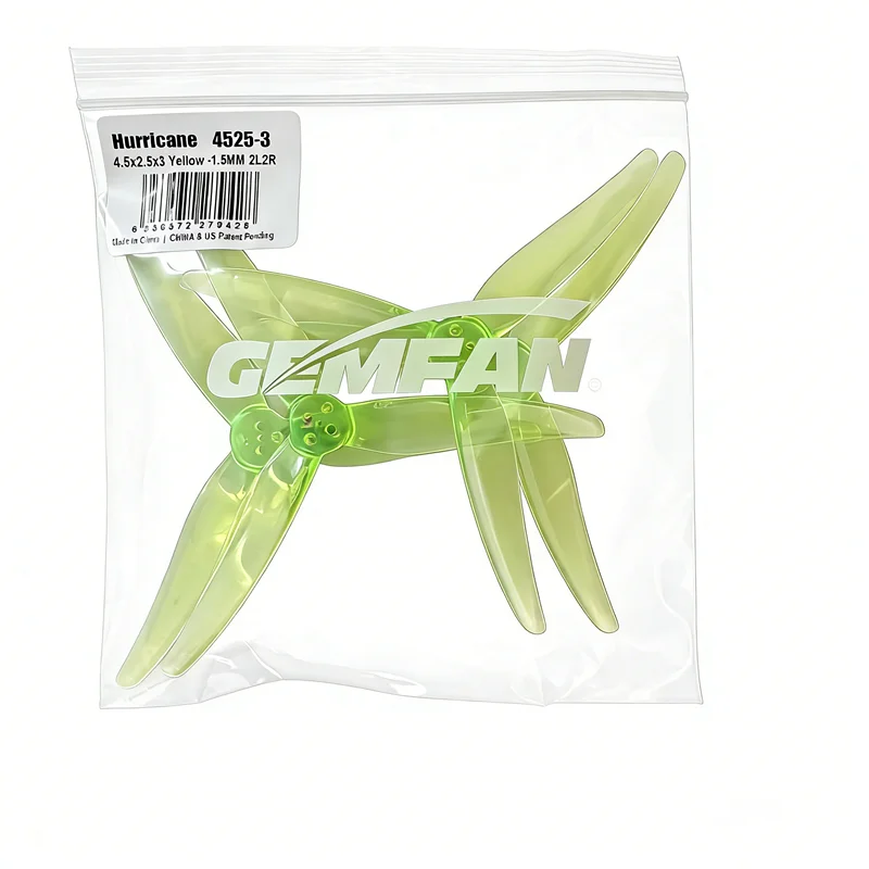 

Gemfan 4525 4.5" 3-Blade Prop (2CW+2CCW), 2.22g PC, 2.5" Pitch, T-mount, for 250-430g FPV Freestyle Drone