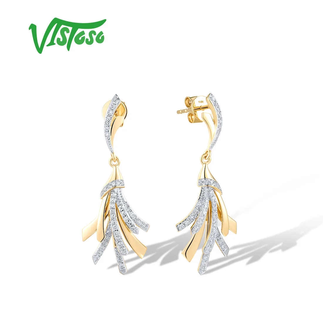 

Женские серьги-гвоздики VISTOSO из чистого желтого золота 14 карат 585 пробы со сверкающими бриллиантами и кисточками в стиле годовщины свадьбы, современные изящные ювелирные изделия