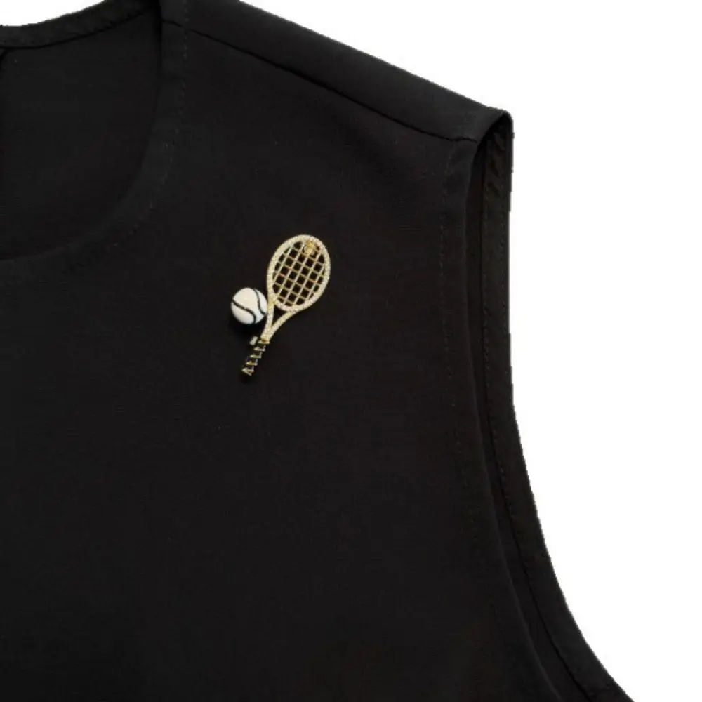 Personality Alloy Tennis Racket Brooch Rhinestone Zircon Enamel Metal Clothes Pin Badge Korean Style Gold Brooch Girls