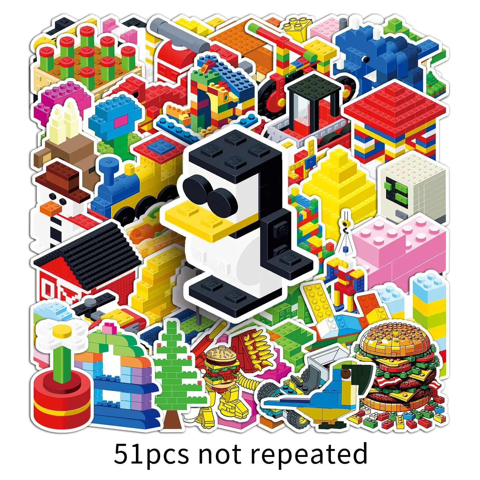 51PCS Building Blocks Stickers Graffiti Stickers DIY Diary Phone Case Handmade Scrapbook Aesthetic Stickers