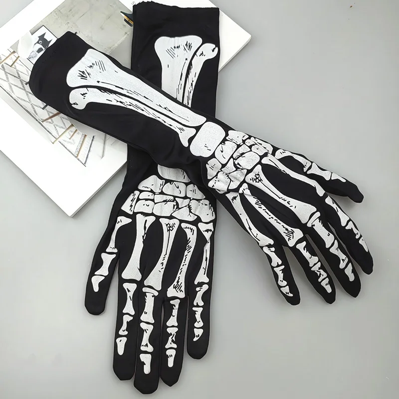 1Pair Halloween Skeleton Gloves Unisex Adult Trick Dark Wind Convex Gloves Skeleton Ghost Festival Costume Mittens Accessories