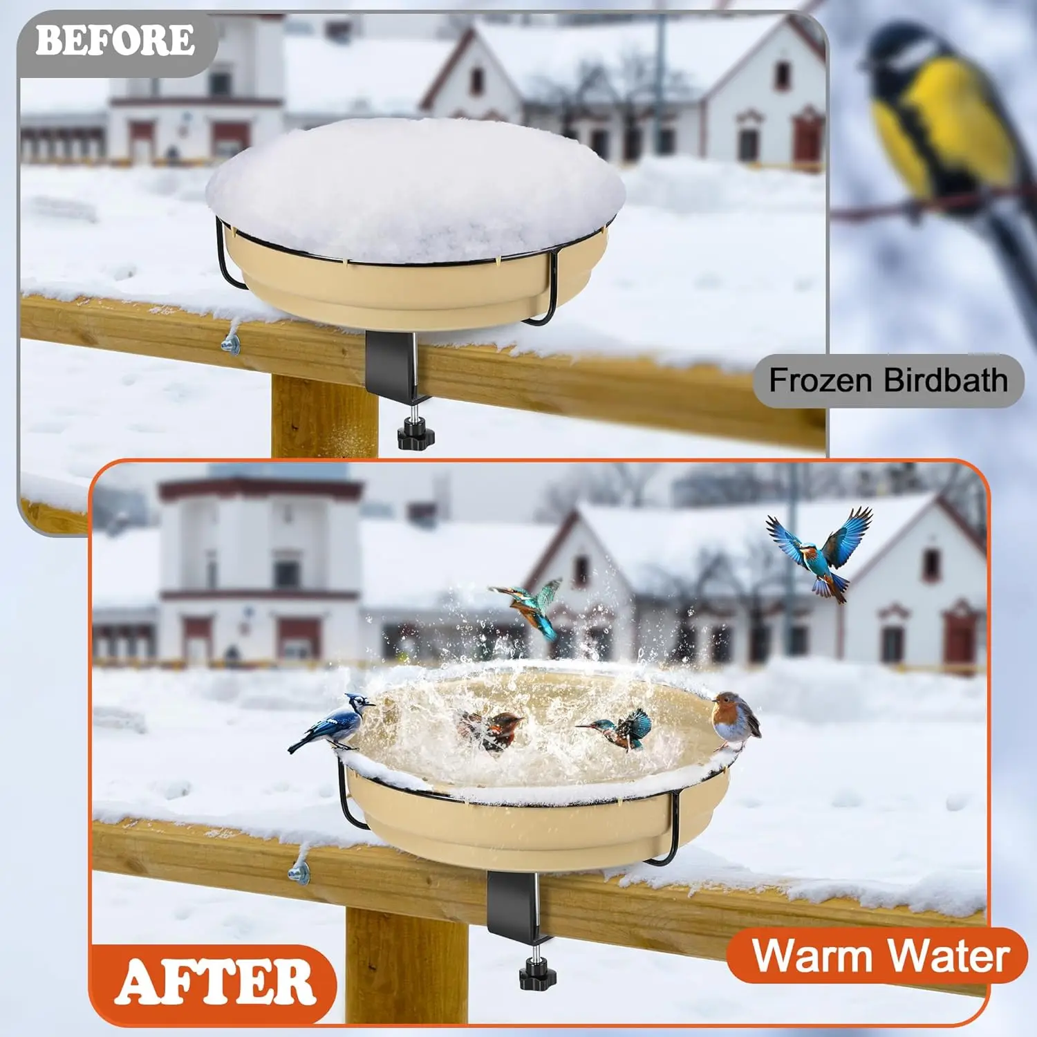 14.7" Heated Bird Bath for Winter, 75W Thermostatic Deck Mount with 1.67 Gallon Capacity for Outdoor Garden view 5