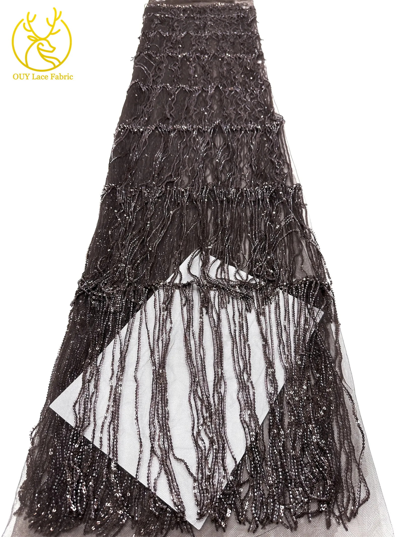 Weinroter nigerianischer 3D-Quasten-Perlen-Spitzenstoff, französischer Pailletten-Tüll-Spitzenstoff, afrikanischer Spitzenstoff für Damen, Hochzeitskleid, Nähen – Detail 32
