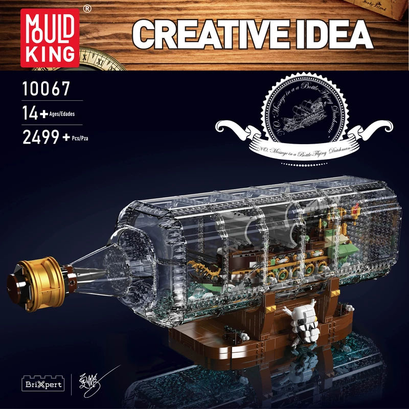 MOULD KING 10067 Creative Flying Dutchman Pirate Ship in Bottle Building Blocks Adults Collection Toys Gift