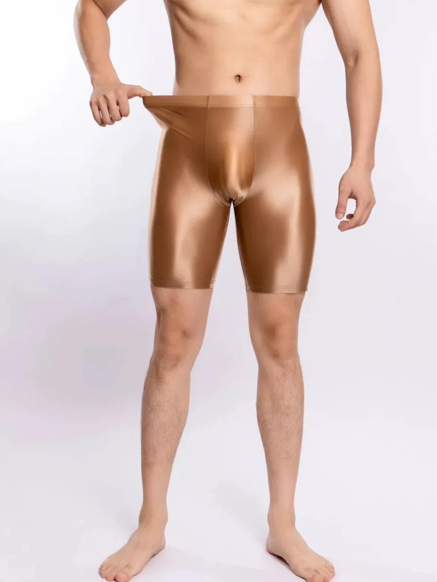 

Plus Size Men's Shiny Ice Silk Shorts Glossy Smooth Five-Point Shorts Sexy Sports Fitness Sexy Slim Hot Sexy Shorts B12K