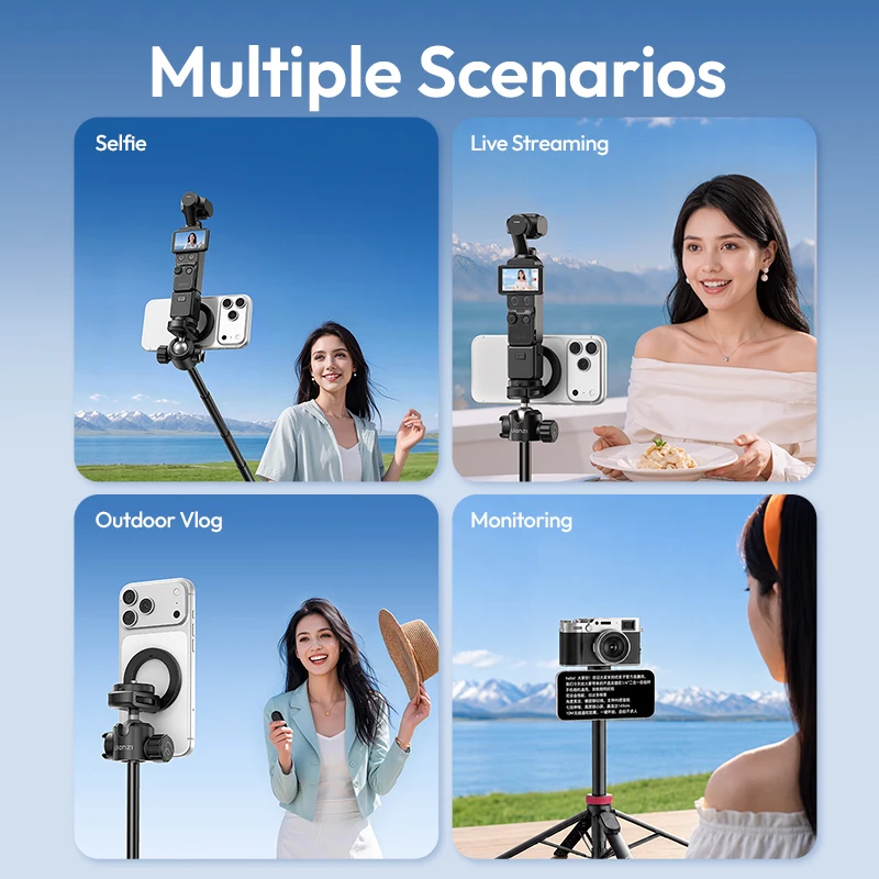 Ulanzi MT-44M 1.49M Statyw Magsafe do iPhone'a, smartfonów Android, aparatów fotograficznych DSLR, kijek do selfie z obrotą 360 stopni °   Głowica kulowa do Vlog Live — zdjęcie produktu 6