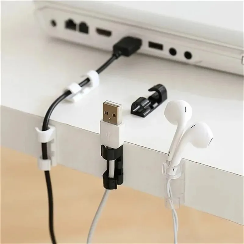 16/20/48/60Pcs Cable Organizer Clips Management Desktop Workstation Wire Manager Cord Holder Charging Data Line Bobbin Winder