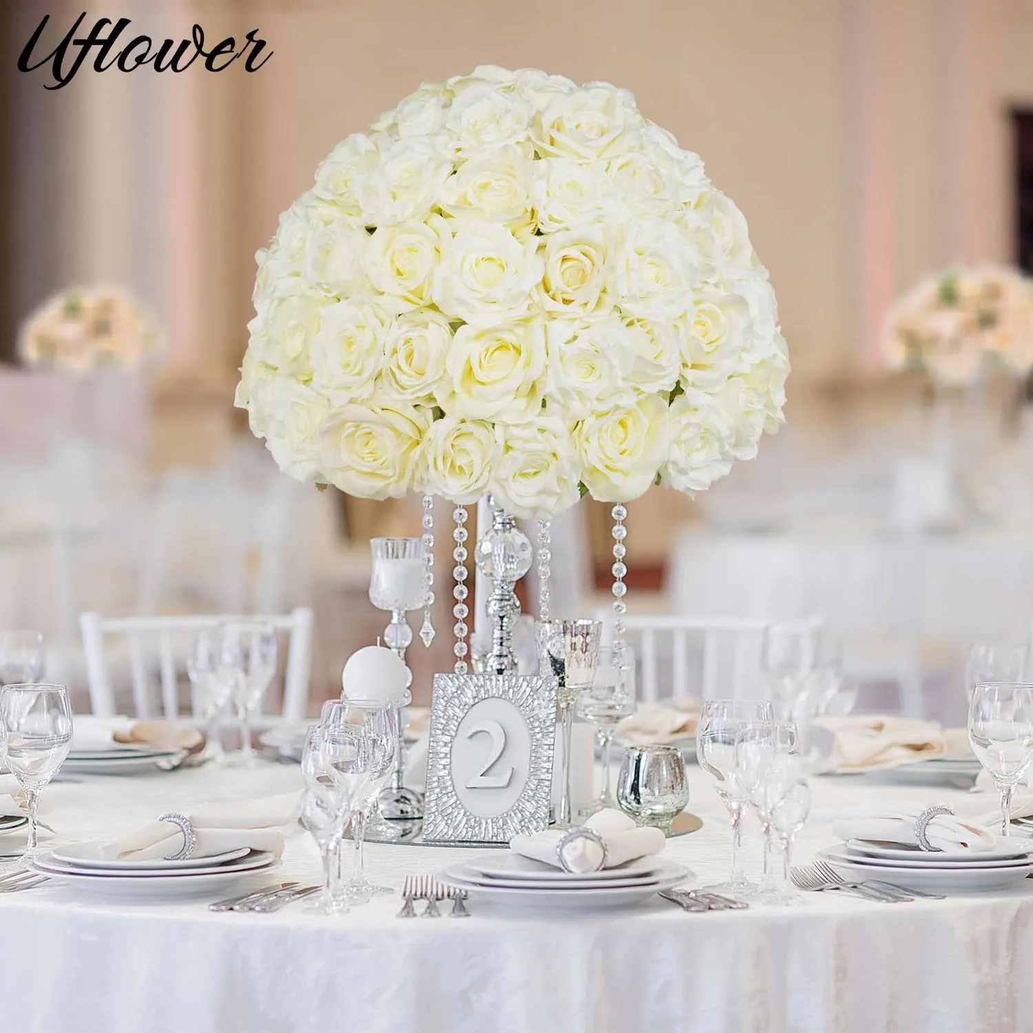 50/40/30cm White Large Flower Ball Artificial Table Centerpiece for Event Wedding Party Decor Road Lead Floral Arrangement