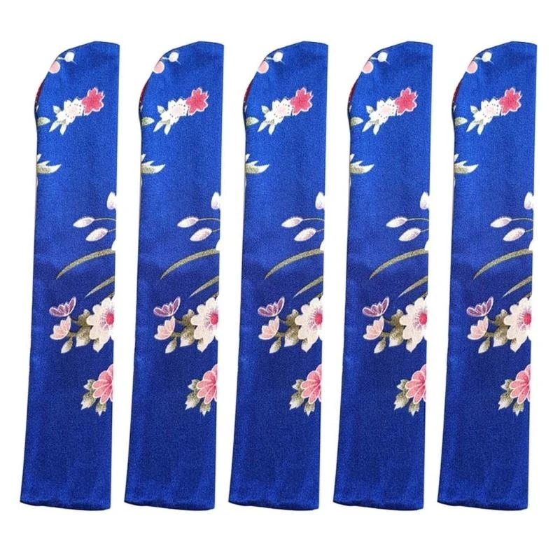

5Pcs Vintage Folding Fan Silk Storage Bag Flower Print Chinese Hand Fan Sleeve