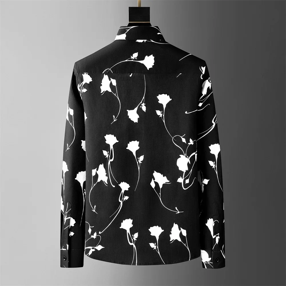 2024 Autumn Flower Shirt for Men Long Sleeved Casual Business Dress Shirt Fashion Loose Social Party Streetwear Men Clothing 4XL