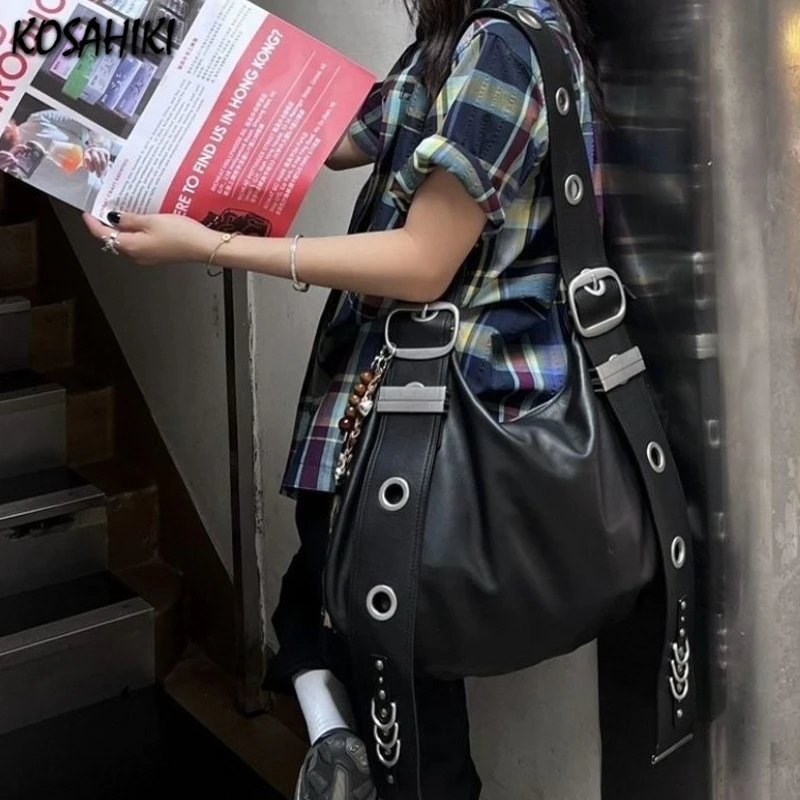 

Vintage Punk Rivet All Match Shoulder Handbags High-capacity Grunge Simple Underarm Bag Y2k Aesthetic Women Streetwear Tote Bags