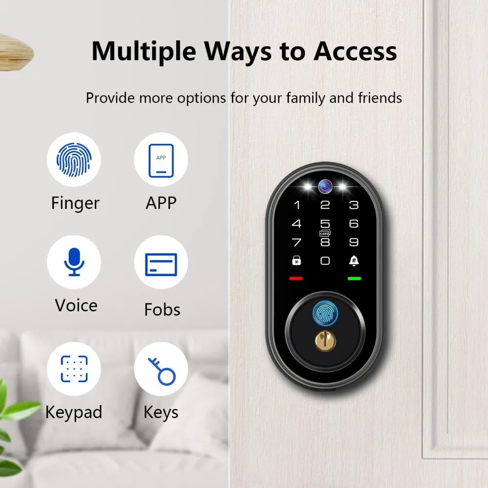 Fingerprint Smart Lock with Camera, Keyless Entry Door Lock for Front Door, Video Smart Deadbolt with Doorbell, Built-in 2.4GHz