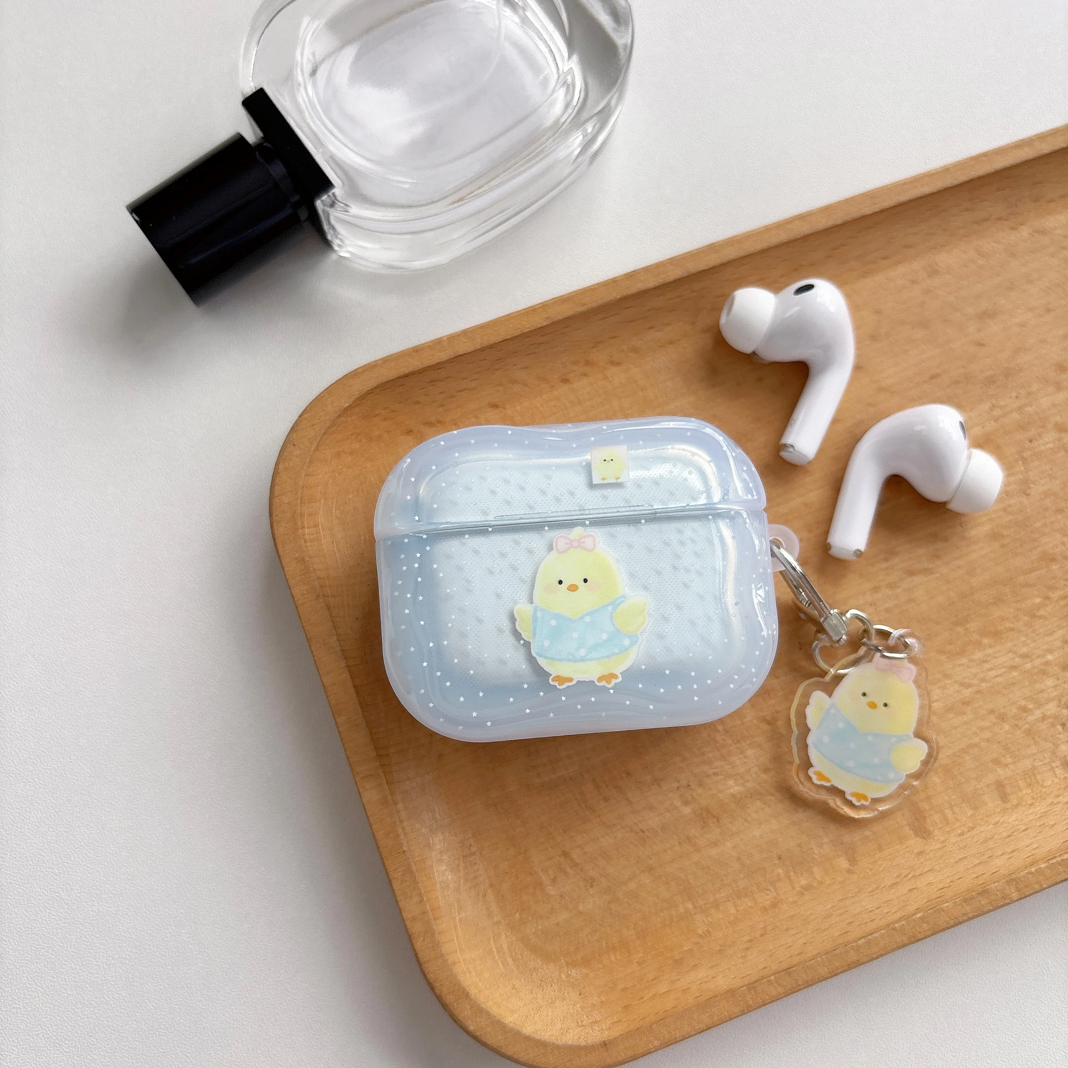 Yellow Chicken Clothes Bowknot Polka Dots Pattern Transparent Light Blue Earphone Cover Case For AirPods 1 2 3 4 5 Pro Pro2 Pro3