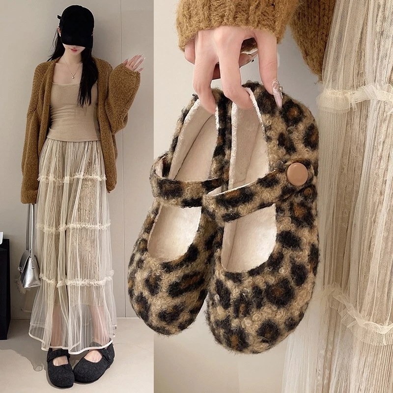 Square Toe Cosy Lambswool Ballet Flats Woman Warm Teddy Fur Mary Jane Shoes Ladies Brand Design Elegant Fluffy Plush Loafers