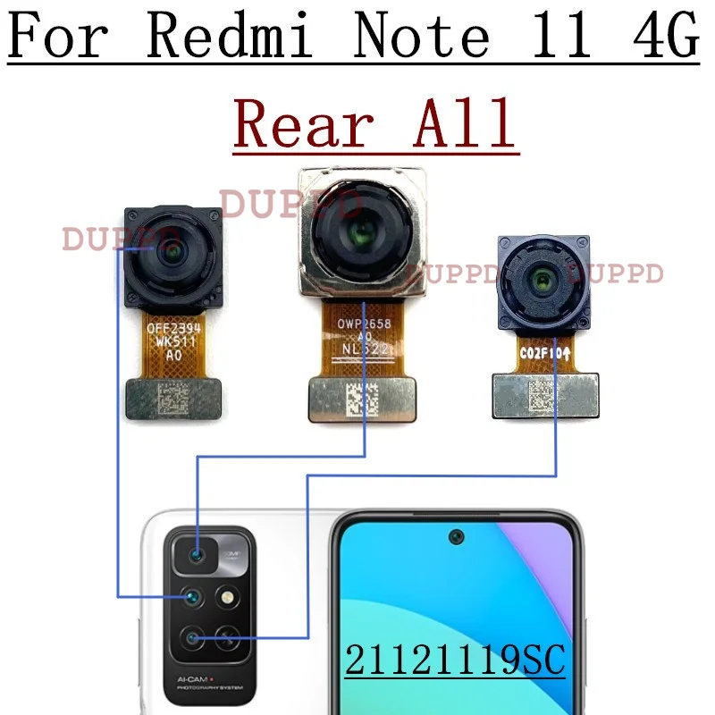 Back Main Rear Camera For Xiaomi Redmi Note 11 Note11 4G 21121119SC Front Samll Facing Camera Moduel Flex Cable Parts